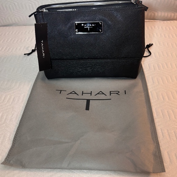 Tahari Pyramid Case Black PVC Multiple Compartments Zip Closure - Picture 1 of 6